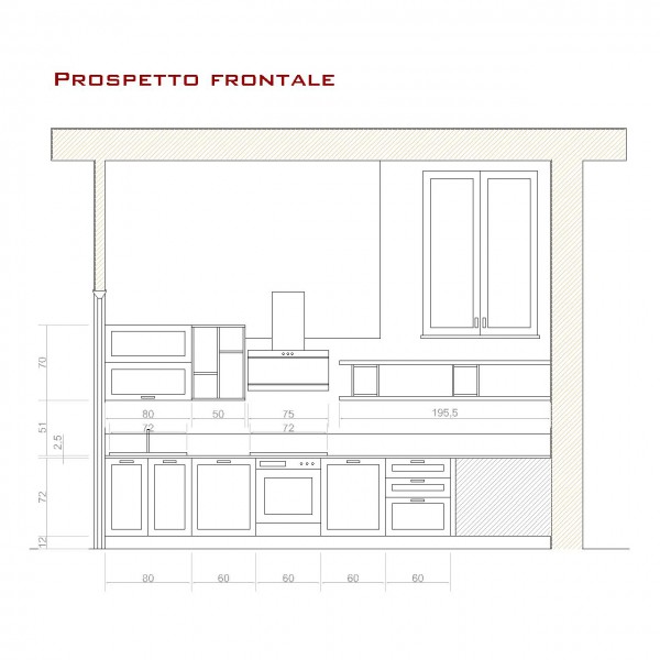 Disegno tecnico cucina | Profili - Falegnameria & Design Disegno tecnico cucina. Progettazione su misura dell'arredamento di un appartamento.