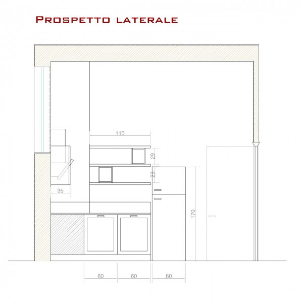 Disegno tecnico cucina | Profili - Falegnameria & Design Disegno tecnico cucina. Progettazione su misura dell'arredamento di un appartamento.